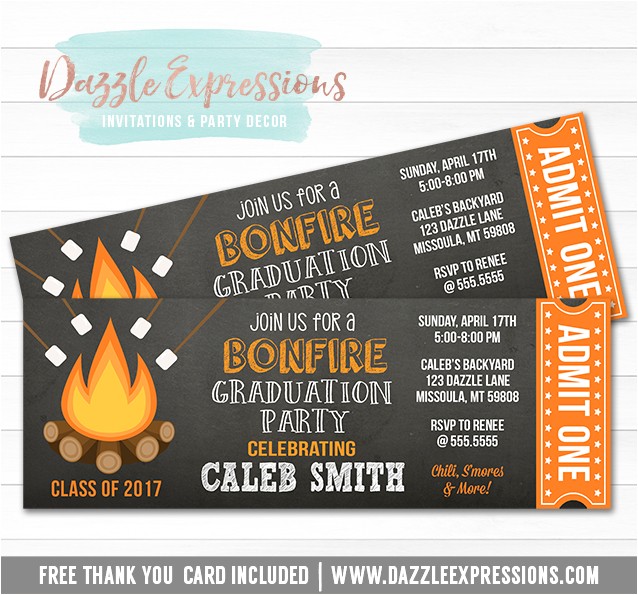 Bonfire Party Invitations Free Printable Bonfire Chalkboard Ticket Graduation Invitation