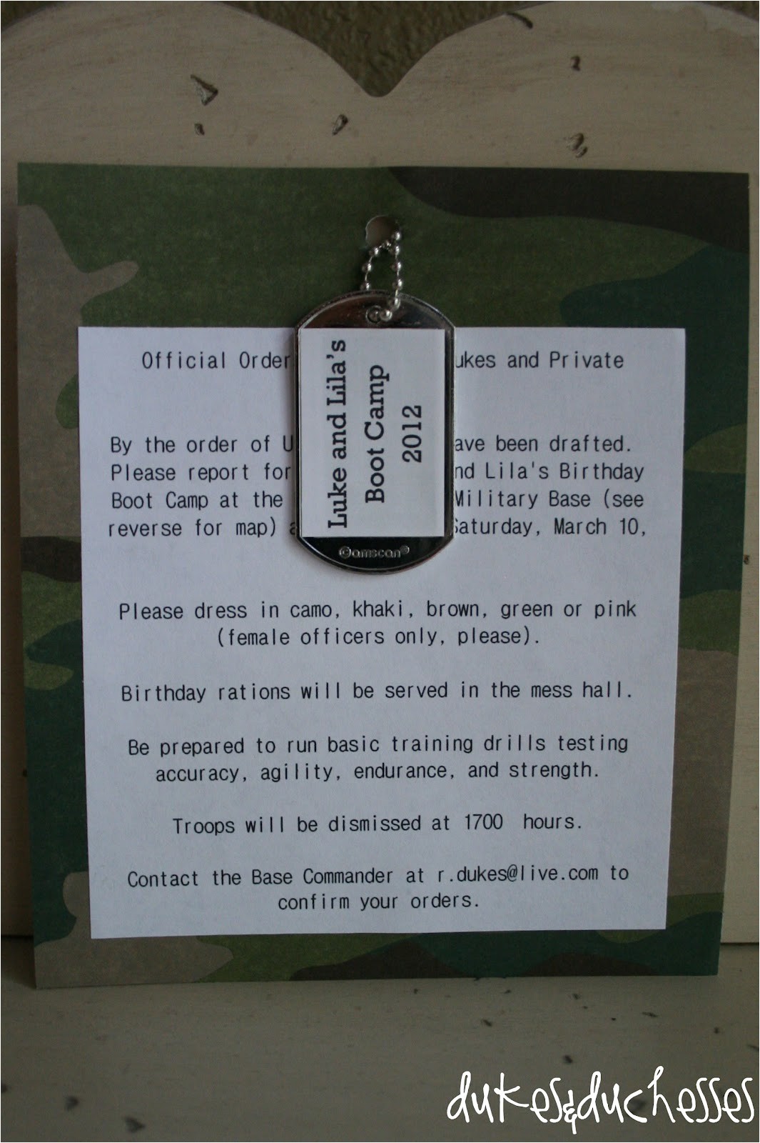 Boot Camp Party Invitations An Army Boot Camp Party Dukes and Duchesses