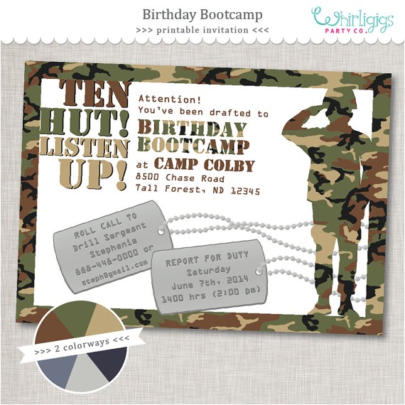 Boot Camp Party Invitations Armyparty Bootcamp Birthday Invitation Printable Army