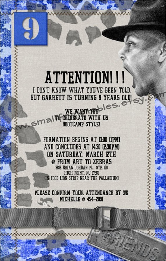 Boot Camp Party Invitations Boot Camp Military Party Custom Printable by Smallfrynotables