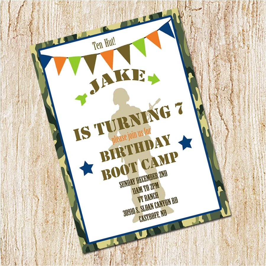 Boot Camp Party Invitations Boot Camp Party Invitation Army Birthday Invitation Digial