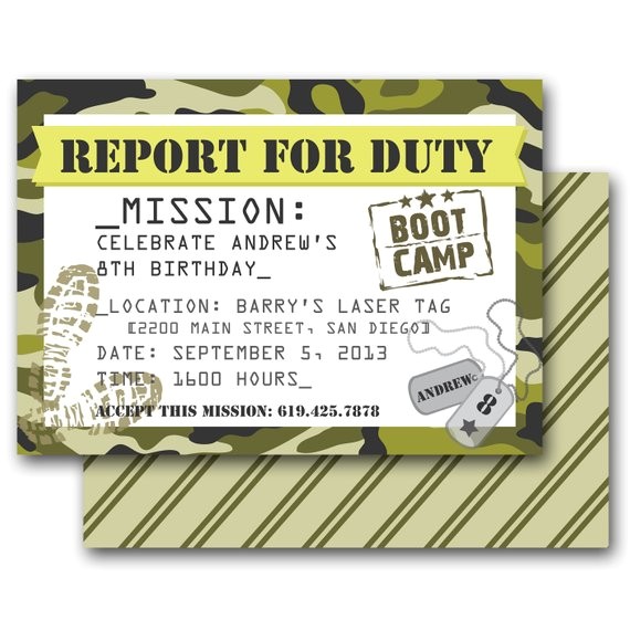 Boot Camp Party Invitations Camo Party Invitation Army Boot Camp Laser Tag Birthday