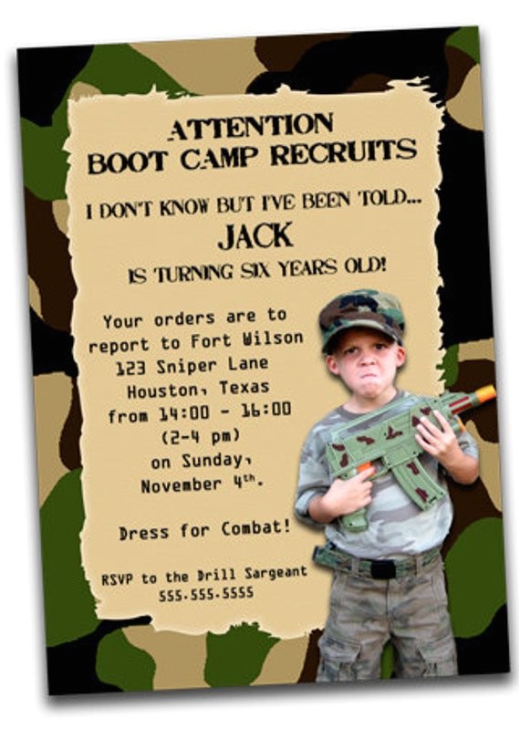 Boot Camp Party Invitations Printable Army Boot Camp Birthday Invitation with Photo by