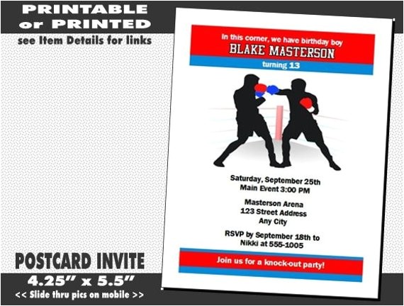 Boxing Party Invitations Boxing Birthday Party Invitations Printable with Printed