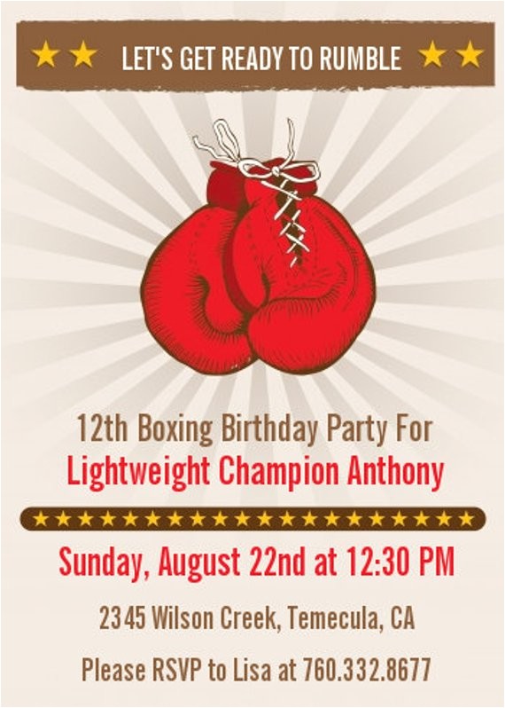 Boxing Party Invitations Boxing Gloves Printable Birthday Party by Candlesandfavors