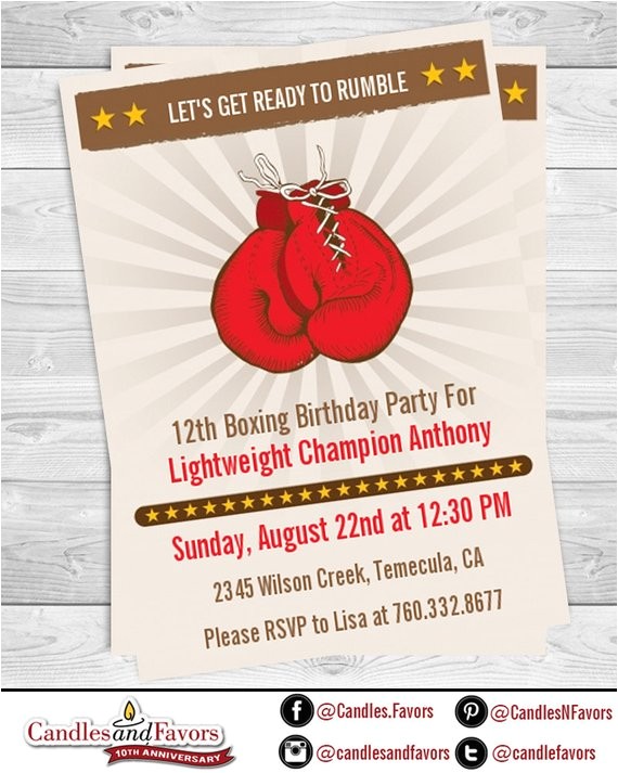 Boxing Party Invitations Boxing Gloves Printable Birthday Party Invitation