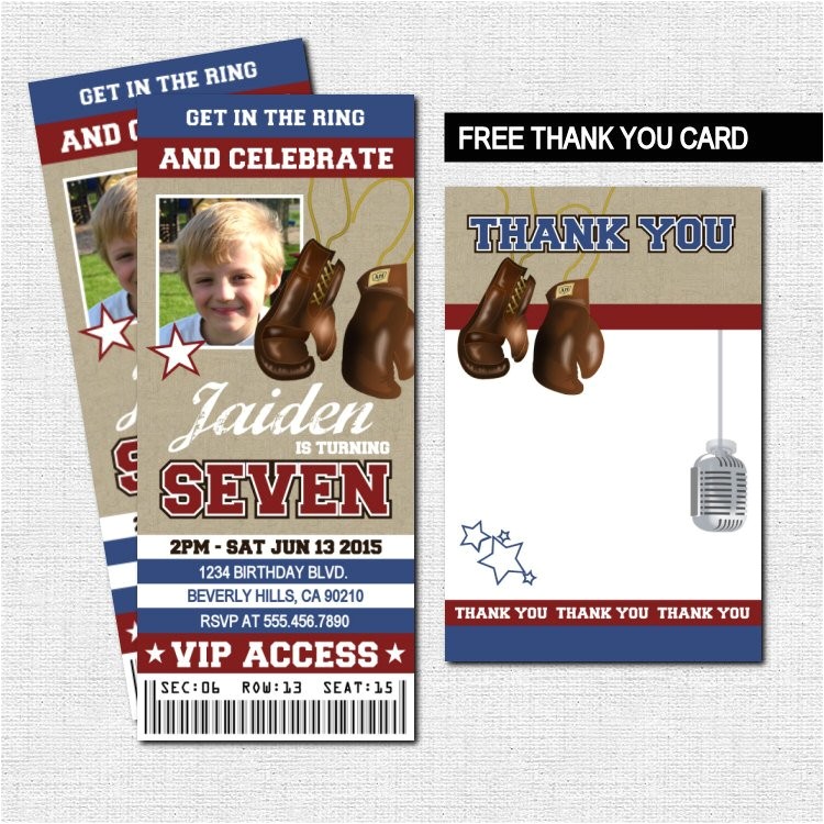 Boxing Party Invitations Boxing Ticket Invitations Birthday Party Thank You Card