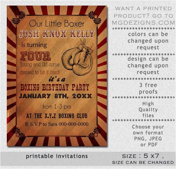 Boxing Party Invitations Printable Rustic Vintage Boxing Birthday Invitation