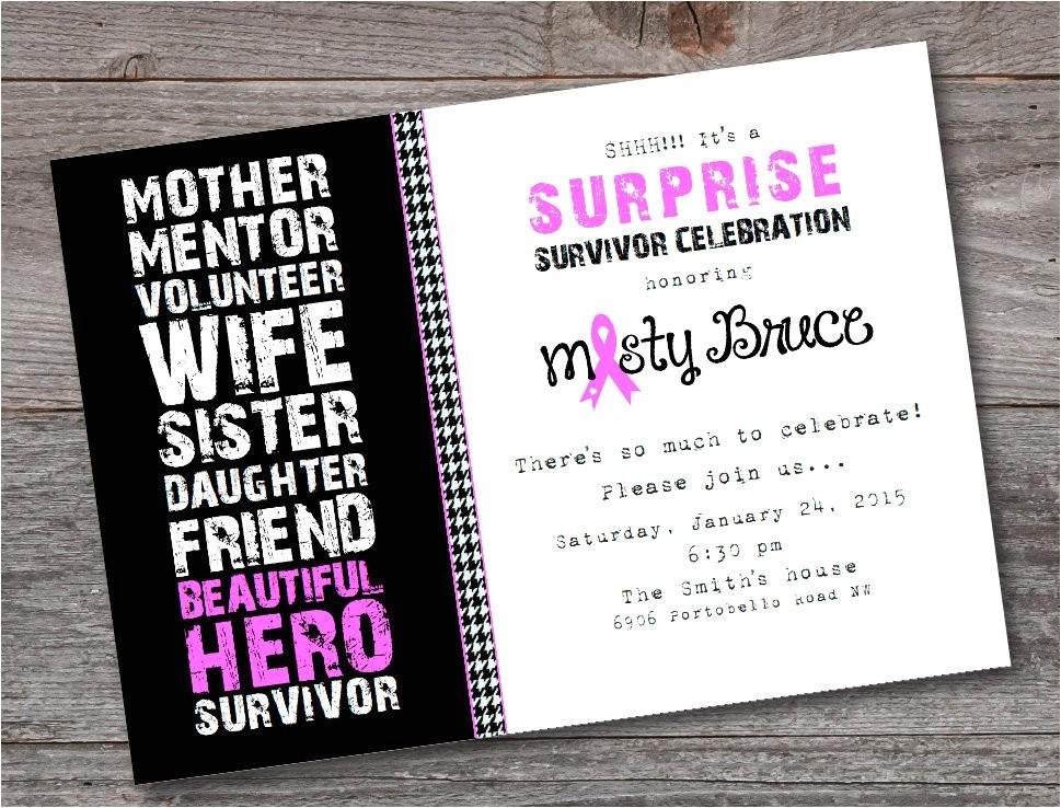 Breast Cancer Party Invitations Breast Cancer Survivor Party Invitation Printable Custom