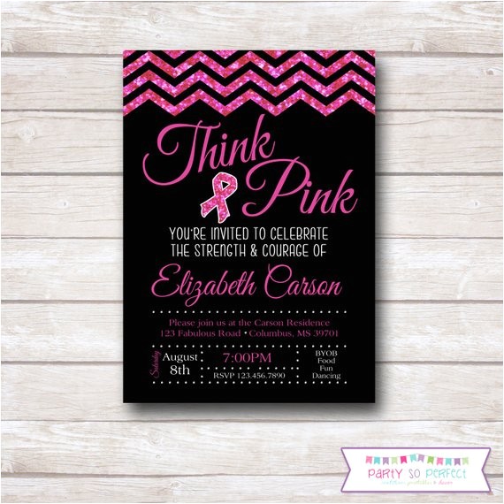 Breast Cancer Party Invitations Pink Ribbon Breast Cancer Think Pink Party Invitation