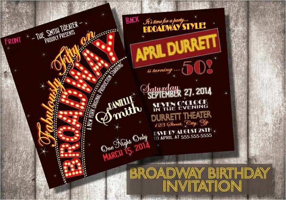 Broadway themed Party Invitations Broadway Birthday Invitationsdigital or Printed Option