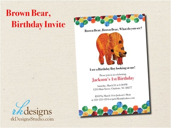 Brown Bear Brown Bear Birthday Party Invitations Brown Bear Eric Carle Birthday Invitation by Rkdesignsstudio