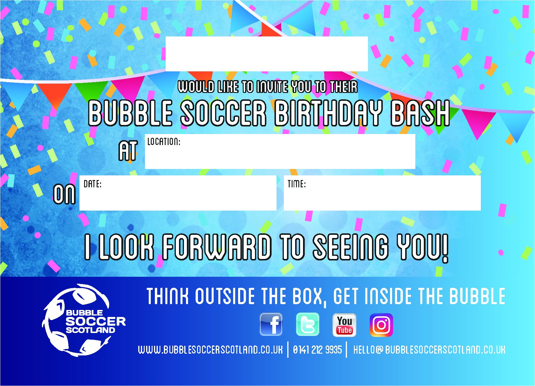 Bubble soccer Party Invitations Bubble soccer Scotland Children 39 S Birthday Parties