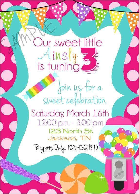 Candy themed Party Invitations Candy themed Birthday Invitations A Birthday Cake
