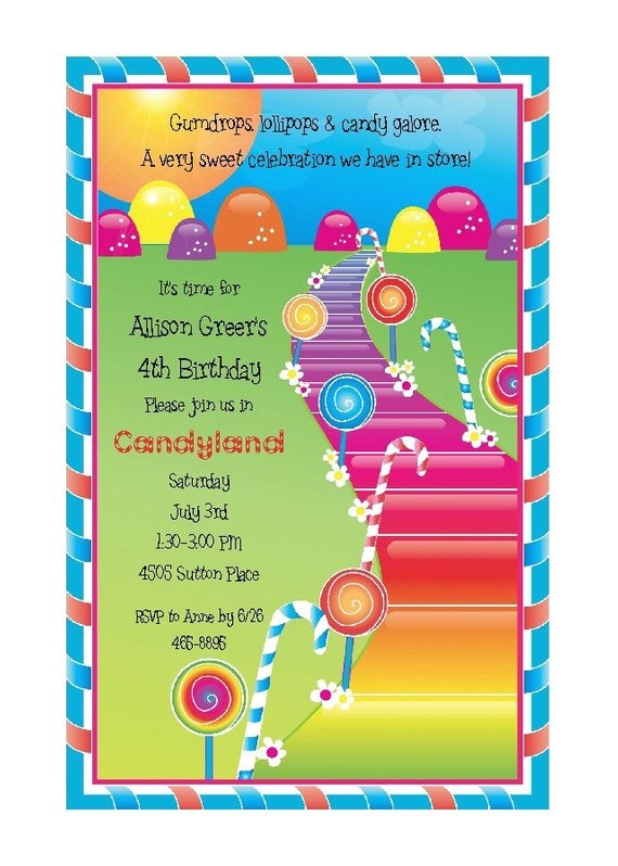 Candy themed Party Invitations Candyland theme Party Invitation Candy