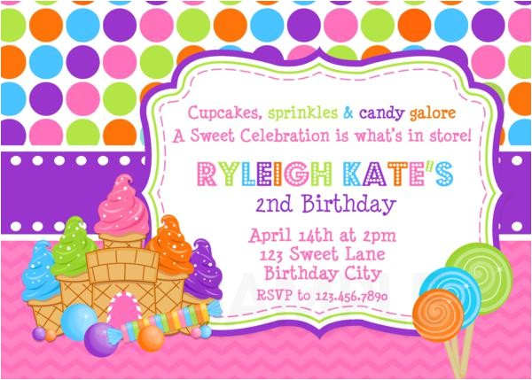 Candy themed Party Invitations Printable Birthday Party Invitations Sweet Shoppe Candy
