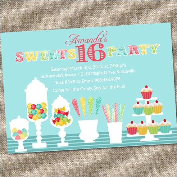 Candy themed Party Invitations Sweets 16 Birthday Party Invitation Candy Invitation Sweet