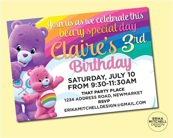 Care Bears Birthday Party Invitations Care Bears Birthday Invite Digital File Custom Birthday