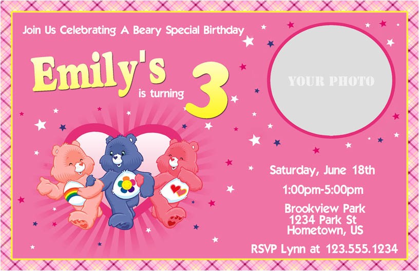 Care Bears Birthday Party Invitations Personalized Photo Invitations Cmartistry Care Bears