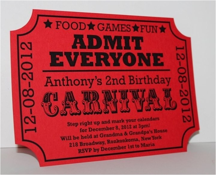 Carnival Ticket Birthday Party Invitations Carnival Birthday Ticket Invitation