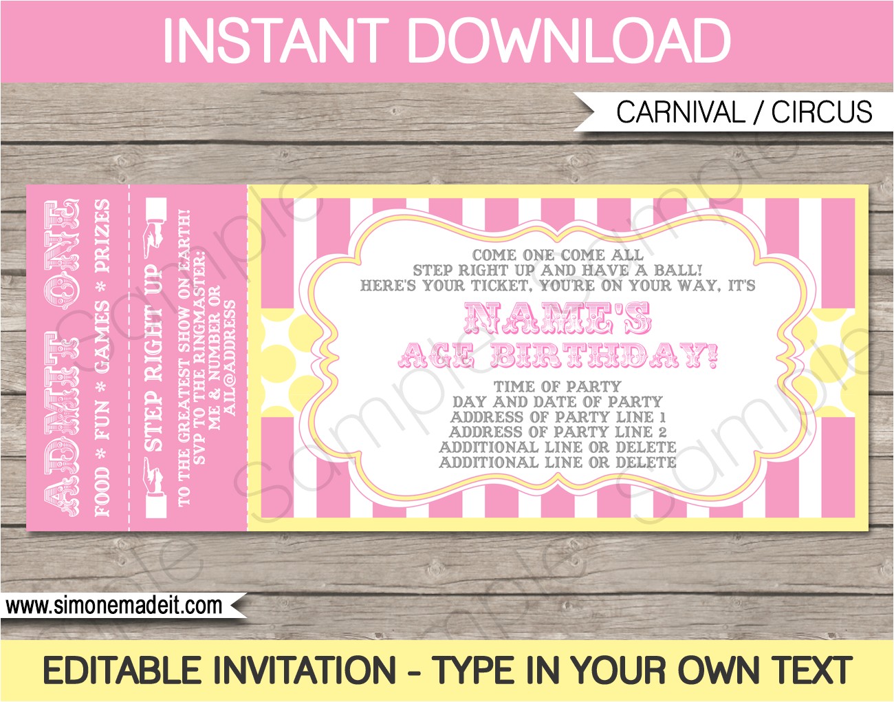 Carnival Ticket Birthday Party Invitations Carnival Birthday Ticket Invitations Template Carnival
