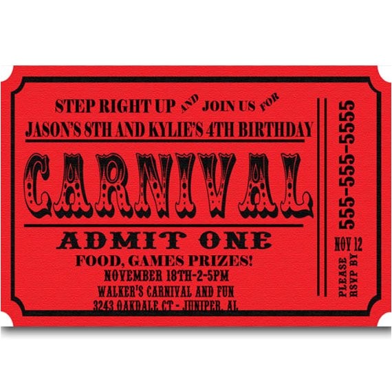Carnival Ticket Birthday Party Invitations Carnival Ticket Birthday Party Invitations Announcement