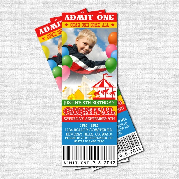 Carnival Ticket Birthday Party Invitations Carnival Ticket Invitations Circus Birthday Party by