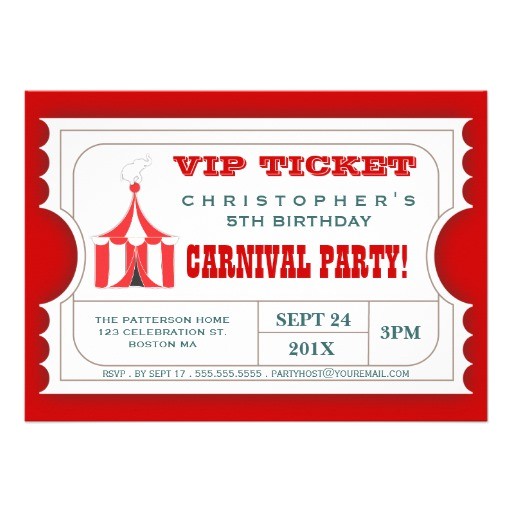 Carnival Ticket Birthday Party Invitations Circus Ticket Style Invitation Template Party