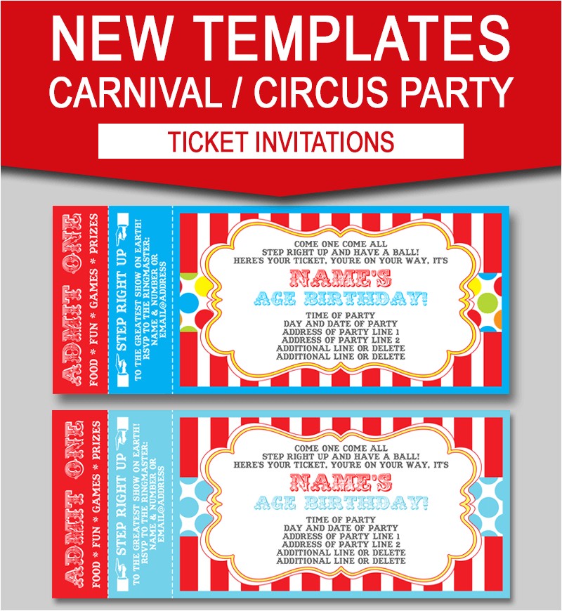 Carnival Ticket Birthday Party Invitations Editable Carnival Ticket Invitations Circus or Carnival