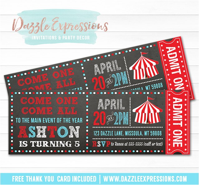 Carnival Ticket Birthday Party Invitations Printable Circus or Carnival Chalkboard Ticket Birthday