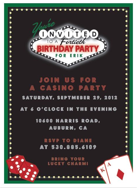 Casino theme Party Invitations Template Free Casino Birthdasy Party Invitation Printable Invitation by
