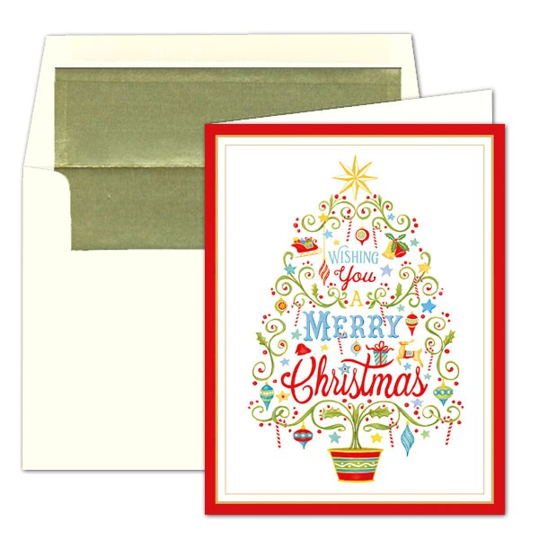 Caspari Christmas Party Invitations Caspari Merry Christmas Tree Foil Christmas Cards Paperstyle
