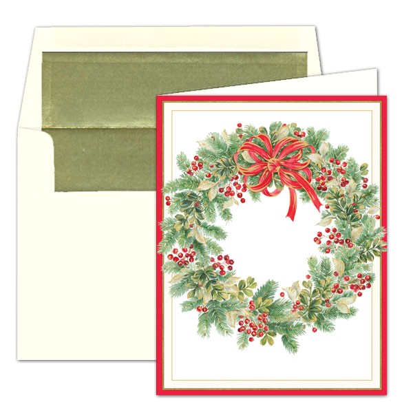 Caspari Christmas Party Invitations Caspari Personalized Wintergreen Wreath Christmas Cards