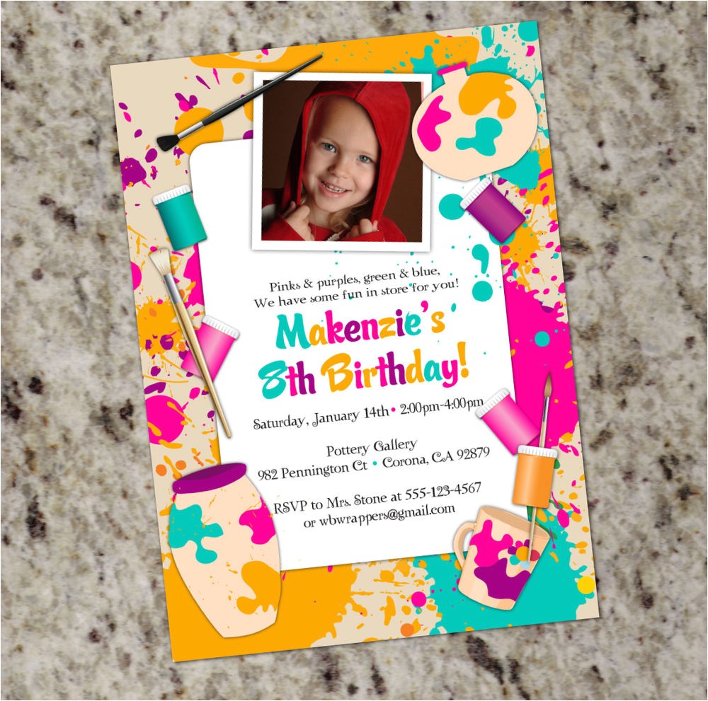 Ceramic Party Invitations Paint Your Own Pottery themed Party Invitations Kids
