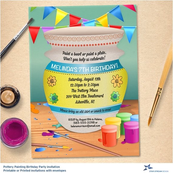 Ceramic Party Invitations Pottery Painting Birthday Party Invitation by Starstreamdesign