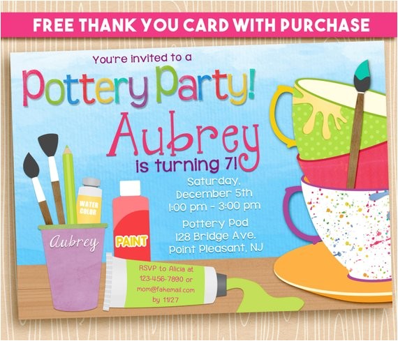 Ceramic Party Invitations Pottery Party Invitation Birthday Ceramics Digital
