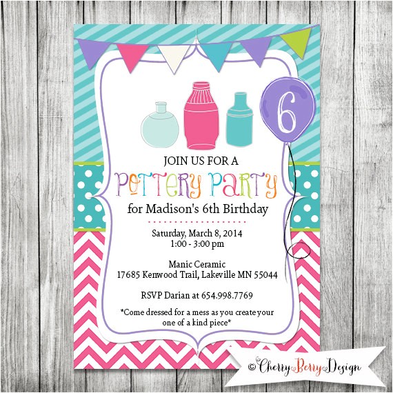 Ceramic Party Invitations Pottery Party Invite Girls Invite Preteen Birthday
