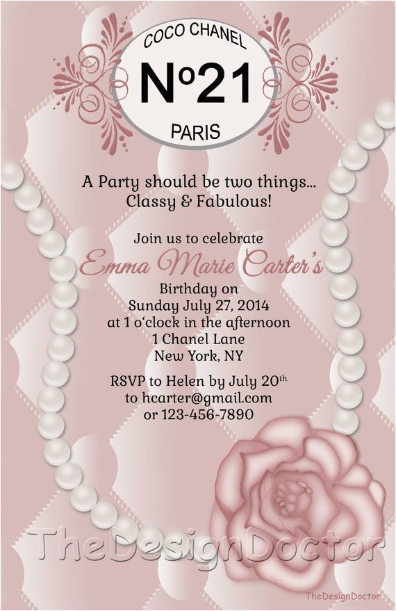 Chanel Party Invitation Template Custom Hand Drawn Classy and Fabulous Pink Coco Chanel