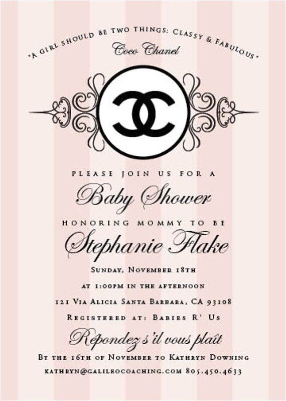 Chanel Party Invitation Template Reserved for Jill Coco Chanel Baby Shower Invitation