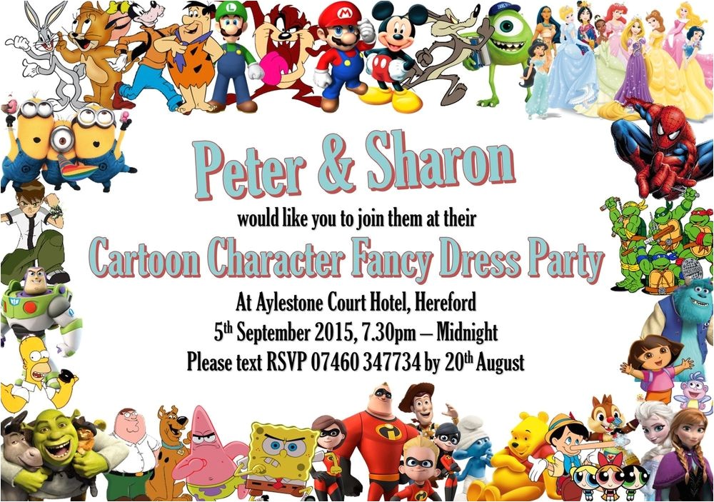 Character Birthday Party Invitations 10 Personalised Cartoon Character Fancy Dress Birthday Character Birthday Party Invitations 10 Personalised Cartoon Character Fancy Dress Birthday