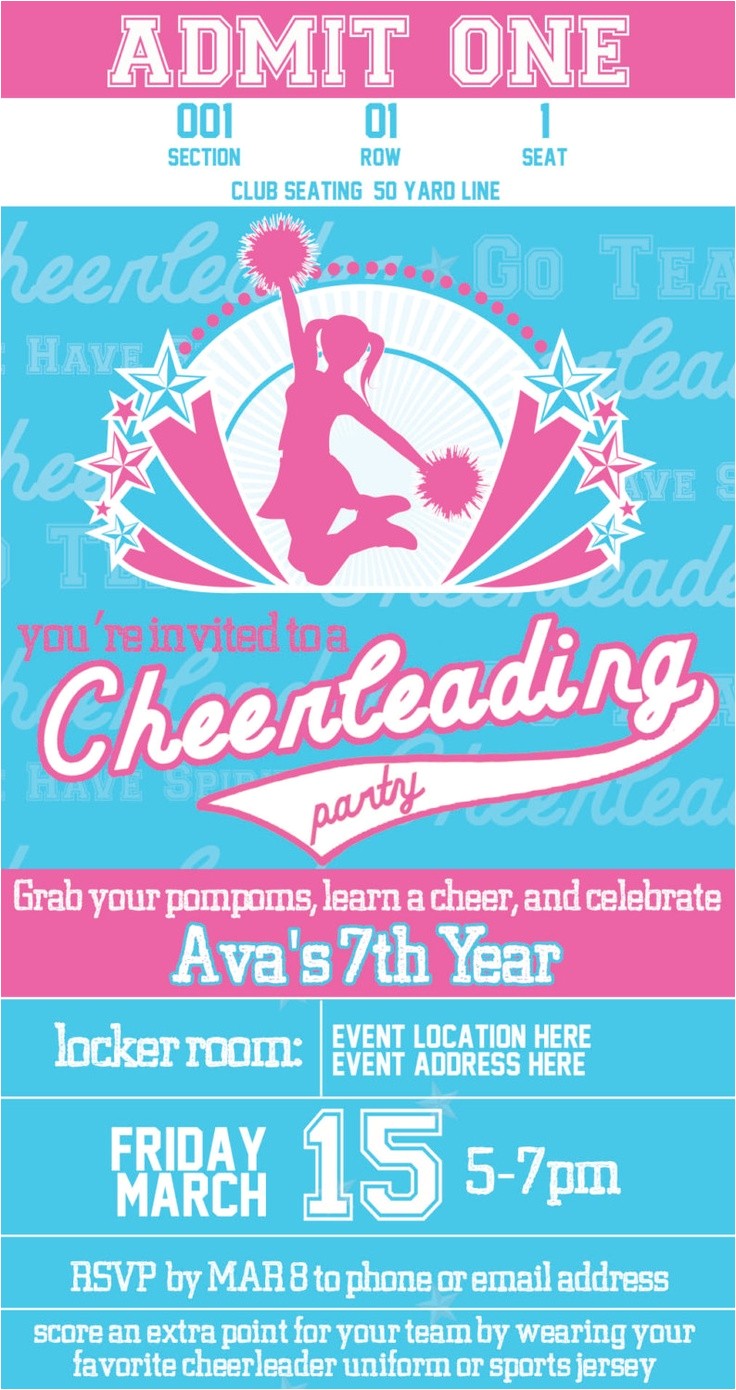 Cheerleading Birthday Party Invitations 17 Best Images About Cheerleading Party On Pinterest