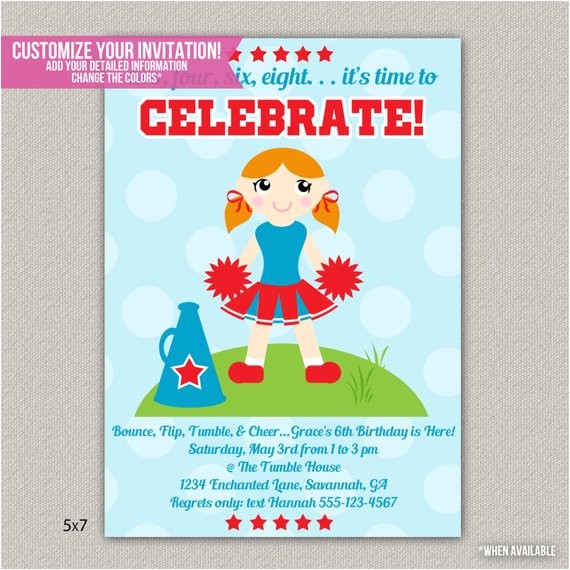 Cheerleading Birthday Party Invitations Cheerleading Kids Birthday Invitation by Enchanteddesigns4u