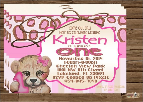Cheetah Party Invitations Cheetah Leopard Pink Birthday Invitation First Birthday Invite