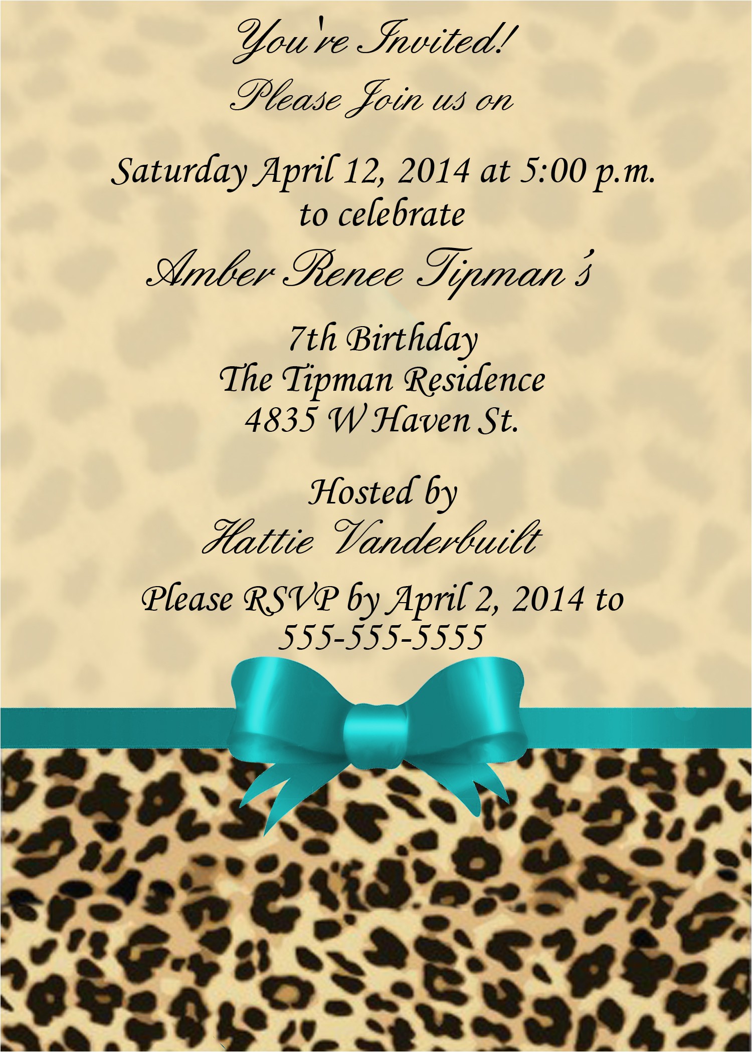Cheetah Party Invitations Cheetah Print Birthday Invitation Kustom Kreations