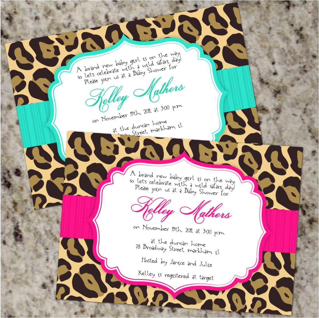 Cheetah Party Invitations Chic Leopard Invitations Baby Shower or Any Occassion