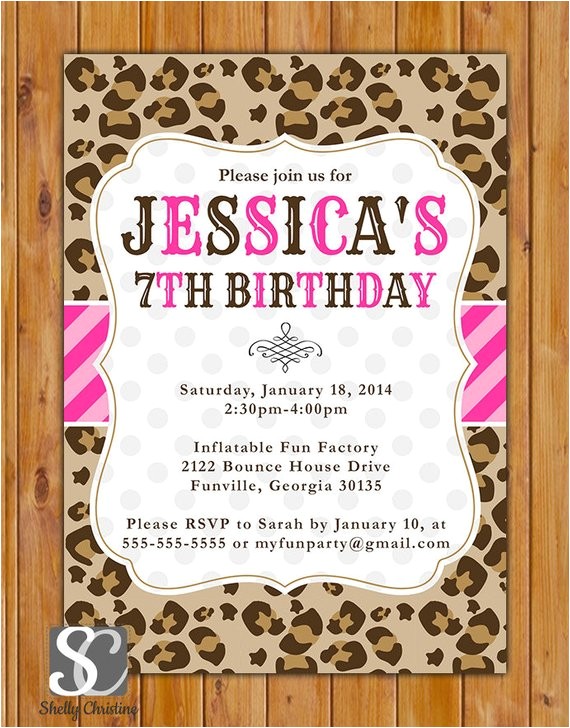 Cheetah Party Invitations Leopard Print Birthday Party Invite Pink Stripes Polka Dots