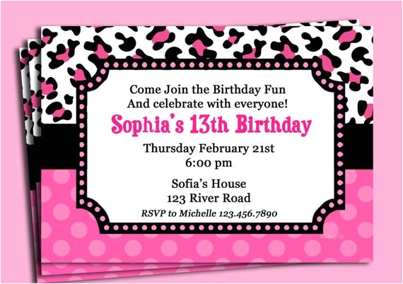 Cheetah Party Invitations Pink Cheetah Print Polka Dot Invitation Printable or Printed