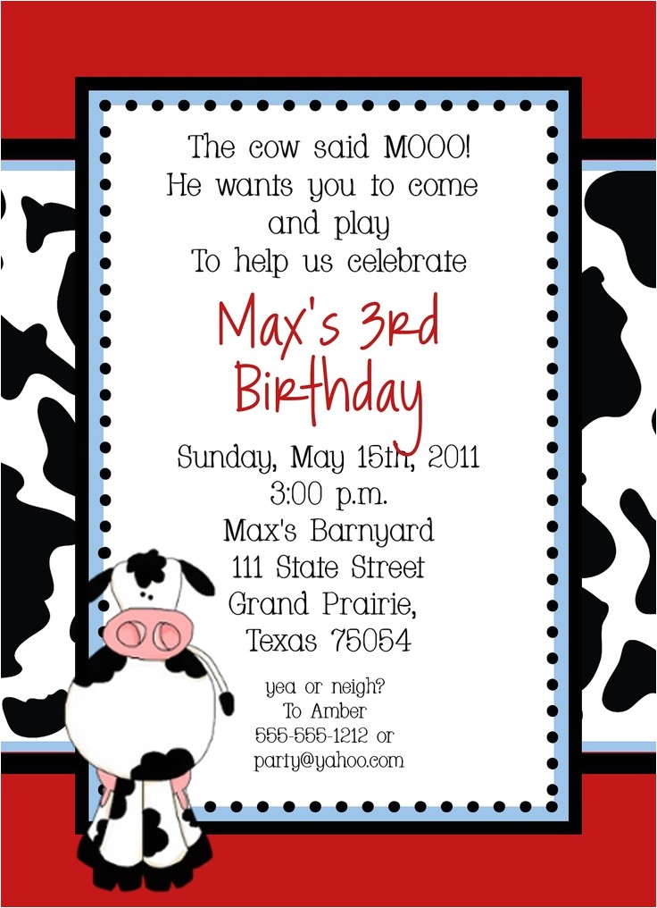 Chick Fil A Birthday Party Invitations Cow Farm Birthday Party Invitation Custom Diy Birthday