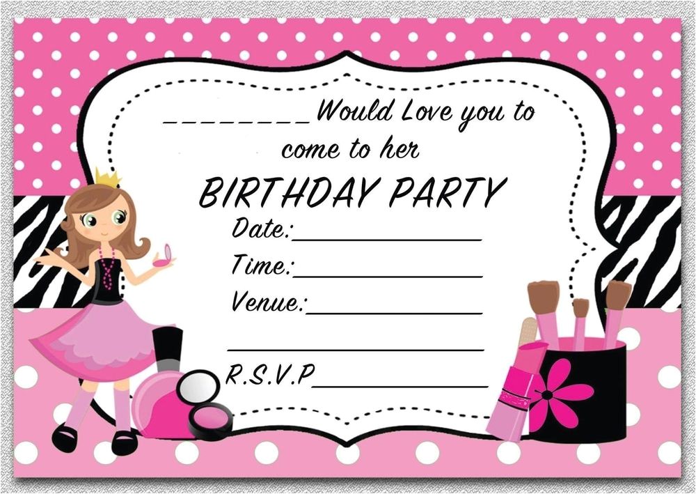 Childrens Pamper Party Invitations Girls Pamper Birthday Party Invitations Kids Invites Pink