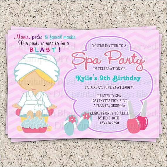 Childrens Pamper Party Invitations Kids Spa Party Invitation Girls Spa Party Invitation